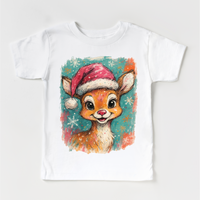 Rudolph Christmas Reindeer design on a white garment.