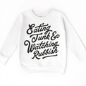 Eating Junk And Watching Rubbish Christmas on white kids sweatshirt