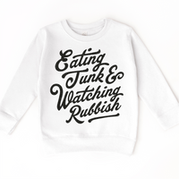 Eating Junk And Watching Rubbish Christmas on white kids sweatshirt