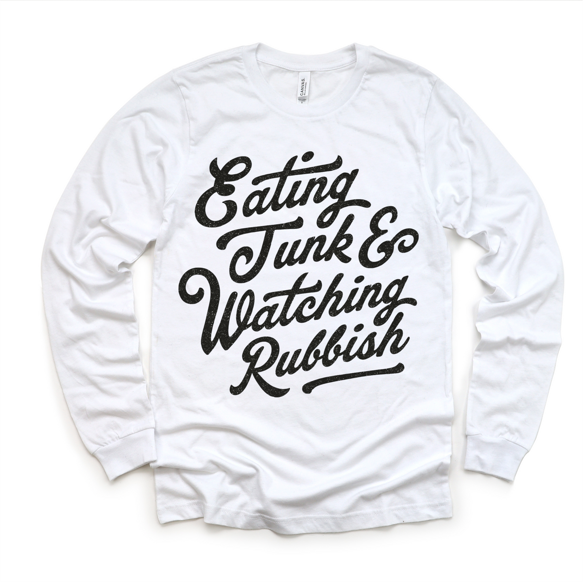 Eating Junk And Watching Rubbish Christmas design on a long sleeve shirt.