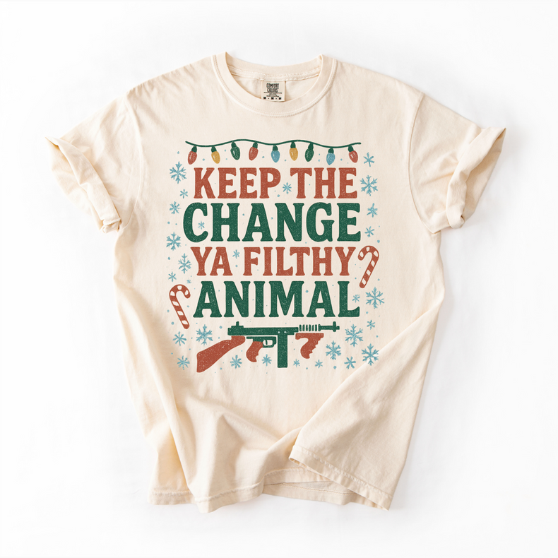 Keep The Change You Filthy Animal Christmas Unisex T-Shirt - Printed On Comfort Colors