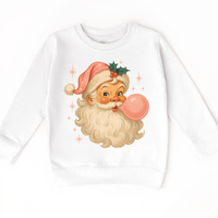 Vintage Santa Clause Blowing A Bubble Christmas on white kids sweatshirt