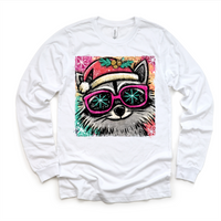 Christmas Raccoon Festive design on a long sleeve shirt.