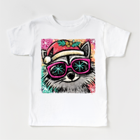 Christmas Raccoon Festive design on a white garment.