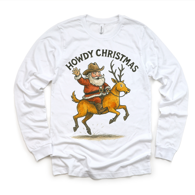 Howdy Christmas Rodeo Santa T-Shirt - Christmas Tee