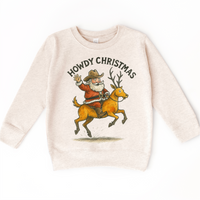 Howdy Christmas Rodeo Santa on natural kids sweatshirt