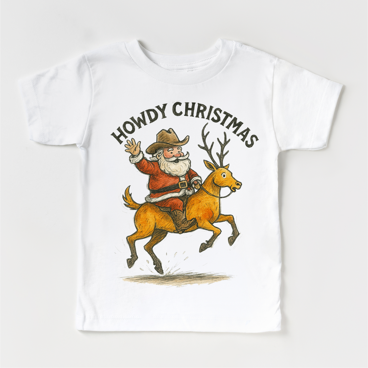 Howdy Christmas Rodeo Santa White kids tee