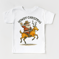 Howdy Christmas Rodeo Santa White kids tee