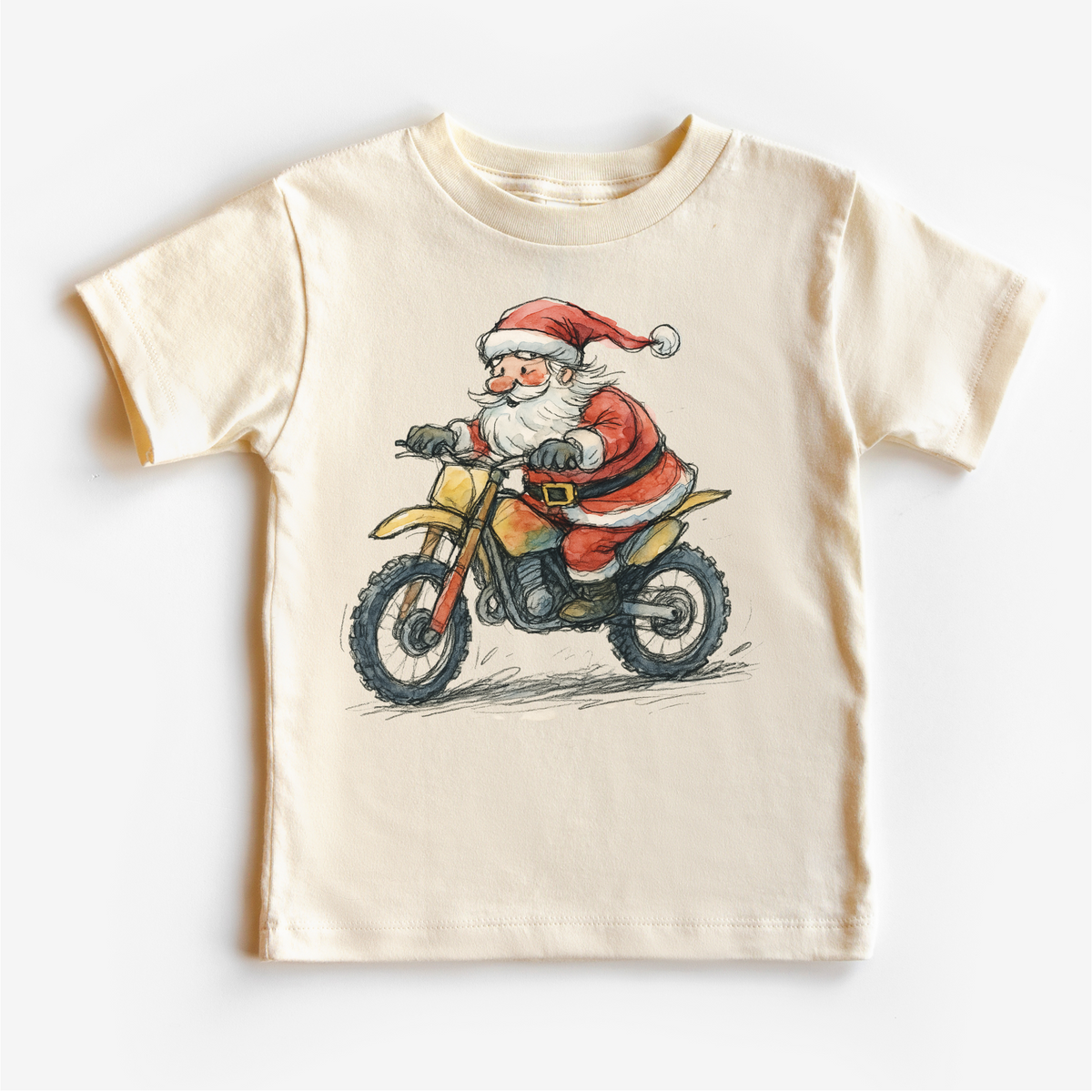 Santa Riding A Motocross Dirt Bike T-Shirt by Madi Moosh
