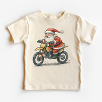 Santa Riding A Motocross Dirt Bike T-Shirt by Madi Moosh