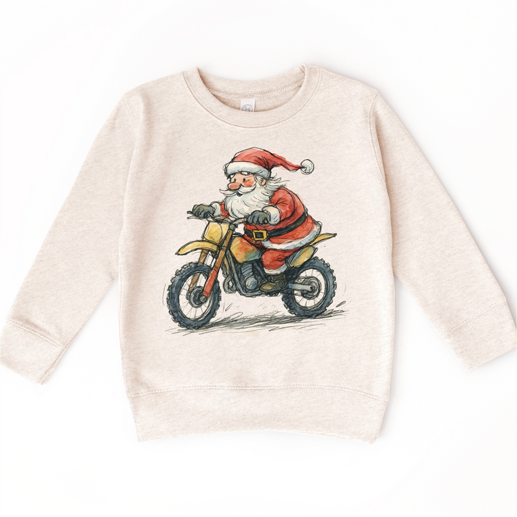Santa Riding A Motocross Dirt Bike T-Shirt - Kids Christmas Tee