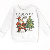 Rockin' Around The Christmas Tree design on a white sweatshirt.