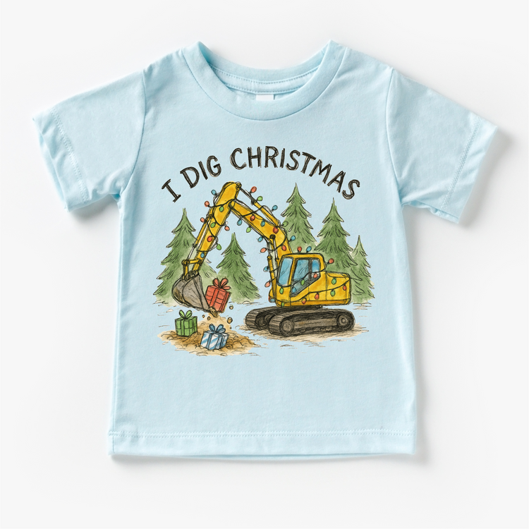 I Dig Christmas Excavator T-Shirt - Kids Christmas Construction Tee