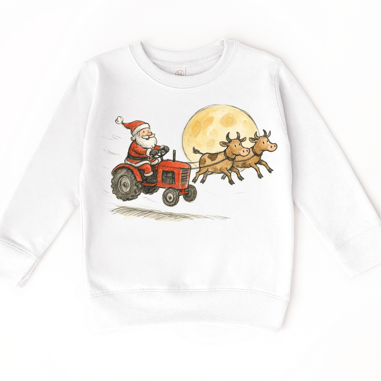 Santa Tractor And Cows Farm T-Shirt - Kids Country Christmas Tee