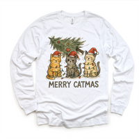Merry Catmas Kitty Cat Christmas Tree design on a long sleeve shirt.