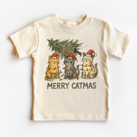 Merry Catmas Kitty Cat Christmas Tree design on a natural garment.