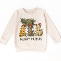 Merry Catmas Kitty Cat Christmas Tree design on a natural sweatshirt.