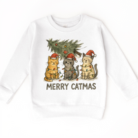 Merry Catmas Kitty Cat Christmas Tree design on a white sweatshirt.