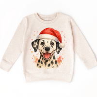 Christmas Dalmatian Dog design on a natural sweatshirt.