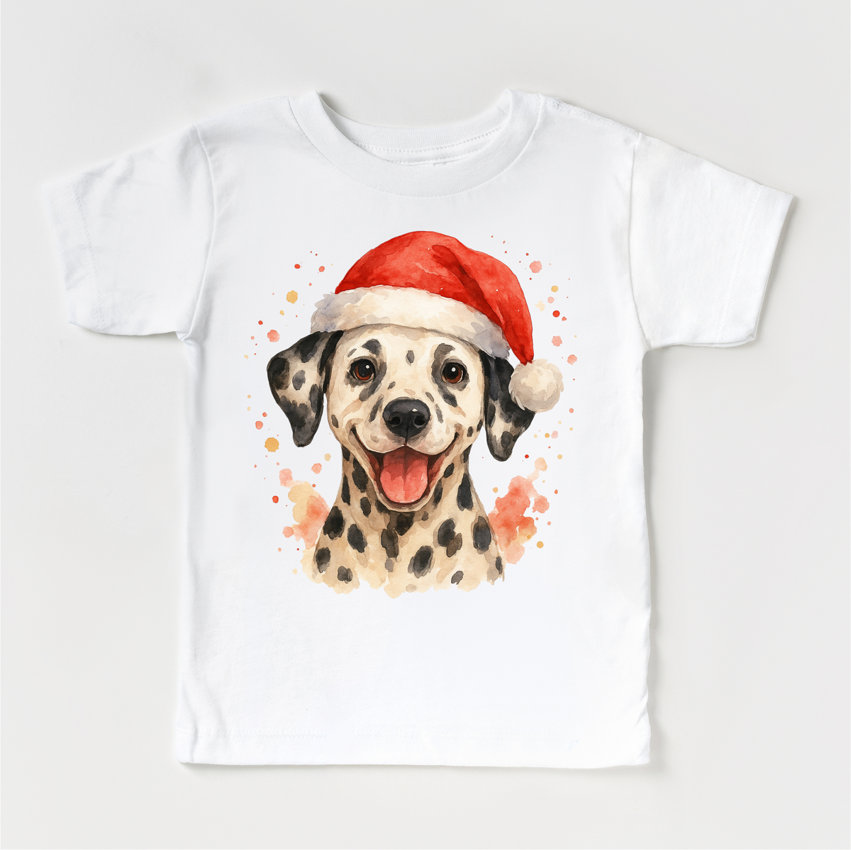 Christmas Dalmatian Dog design on a white garment.
