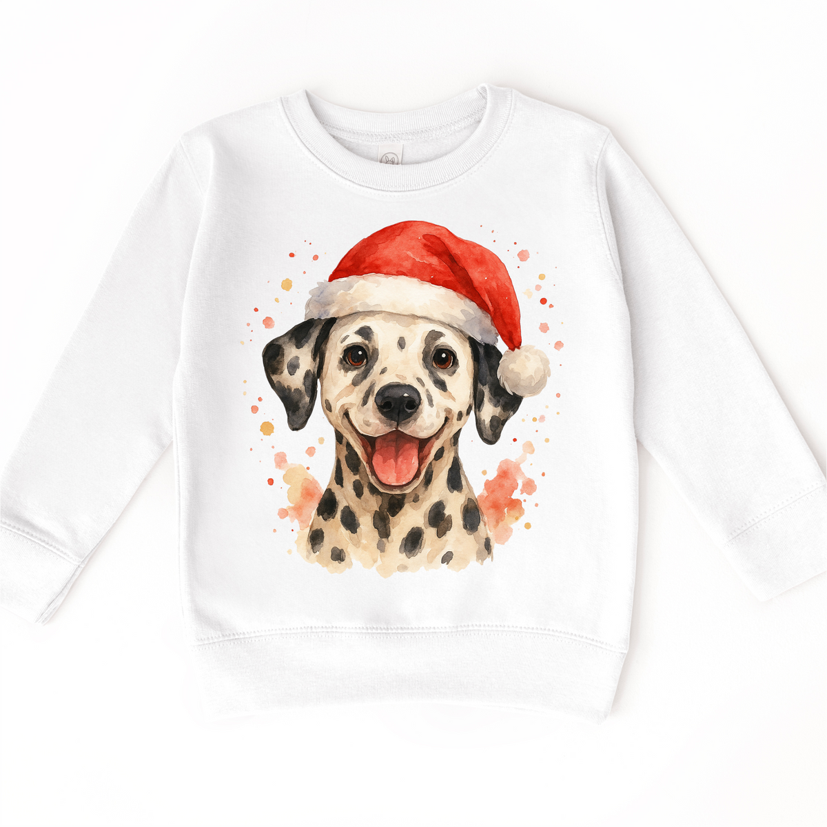 Christmas Dalmatian Dog design on a white sweatshirt.