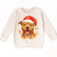 Christmas Pitbull Santa Dog design on a natural sweatshirt.