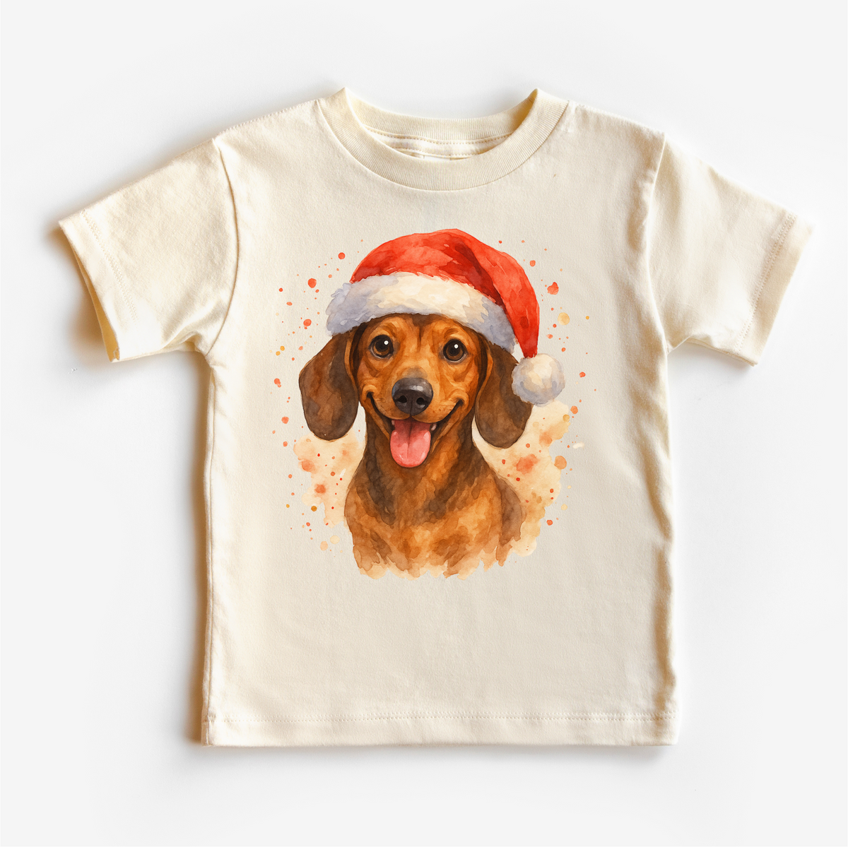 Christmas Dachshund Santa Dog design on a natural garment.