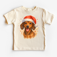 Christmas Dachshund Santa Dog design on a natural garment.
