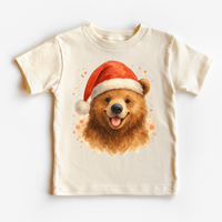Christmas Honey Bear Santa design on a natural garment.