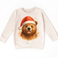 Christmas Honey Bear Santa design on a natural sweatshirt.