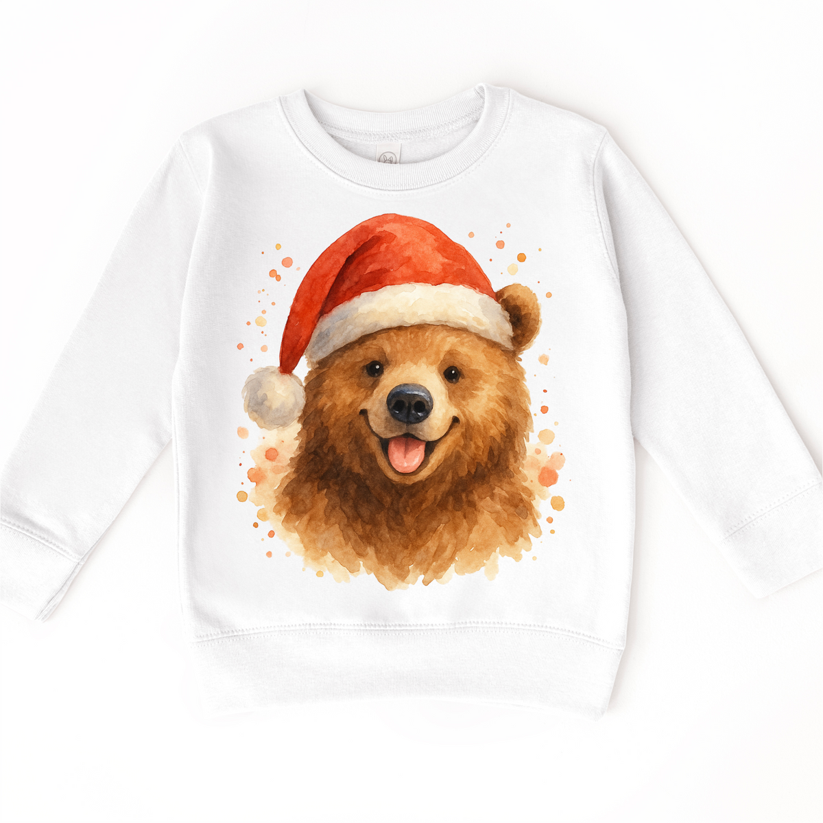 Christmas Honey Bear Santa design on a white sweatshirt.