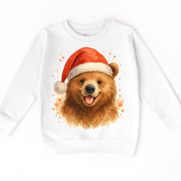 Christmas Honey Bear Santa design on a white sweatshirt.