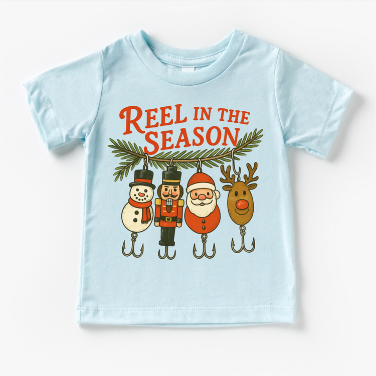 Reel In The Season Fishing Christmas T-Shirt - Kids Christmas Tee