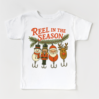 Reel In the Season Fishing Christmas White kids tee