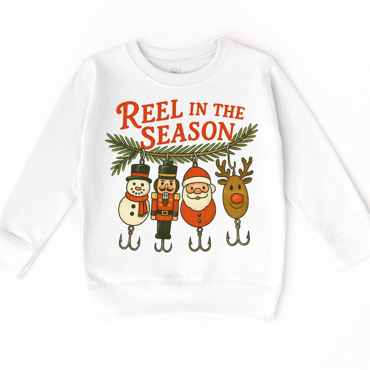 Reel In The Season Fishing Christmas T-Shirt - Kids Christmas Tee