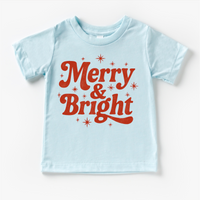 Merry And Bright Christmas design on a blue garment.
