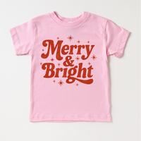 Merry And Bright Christmas T-Shirt product design and garment details.