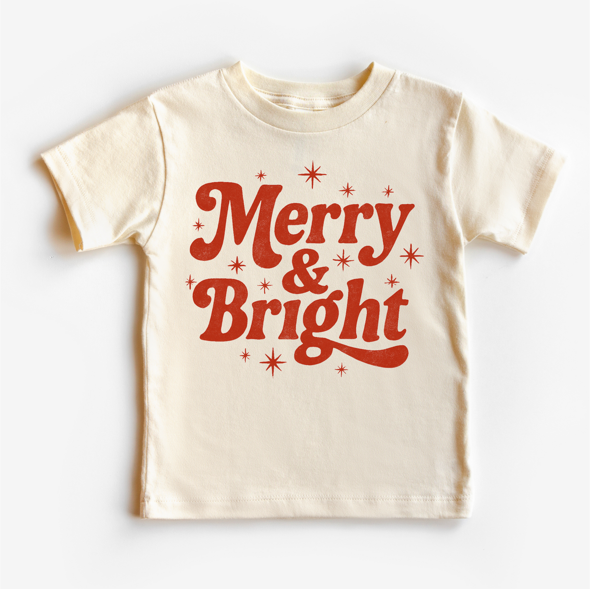 Merry And Bright Christmas design on a natural garment.