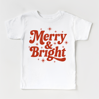 Merry And Bright Christmas design on a white garment.