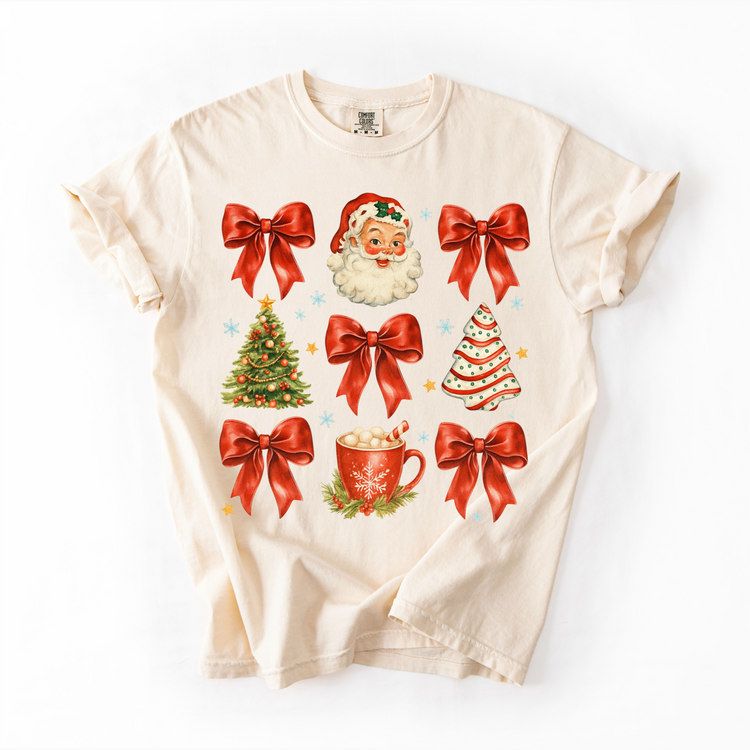 Santa Bows Trees Snacks Christmas Unisex T-Shirt - Printed On Comfort Colors