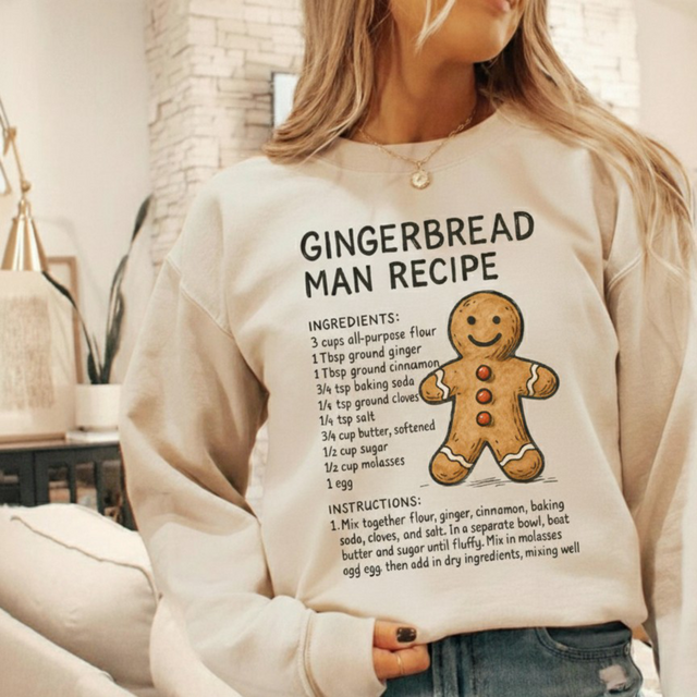 Gingerbread Man Recipe Christmas Sweatshirt  - Cookie Crew Christmas Sweater