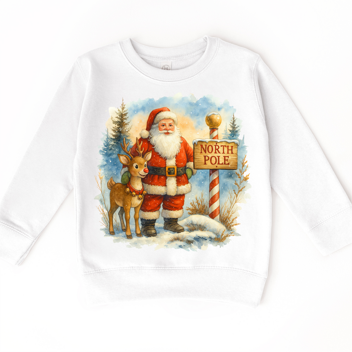 Santa and Rudolph North Pole Christmas graphic sweatshirt by Madi Moosh