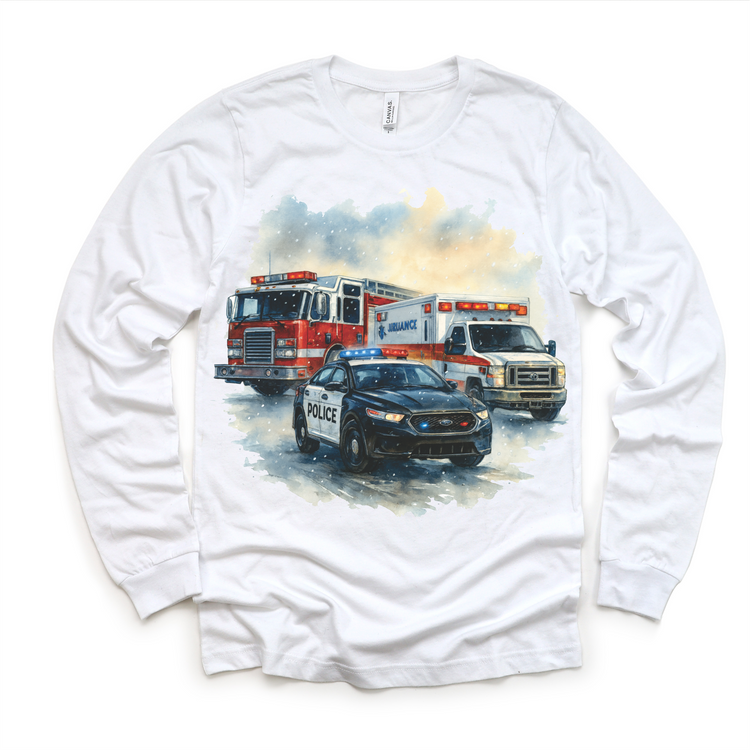 Firetruck, Police Car, Ambulance Kids Sweatshirt - Emergency Tee