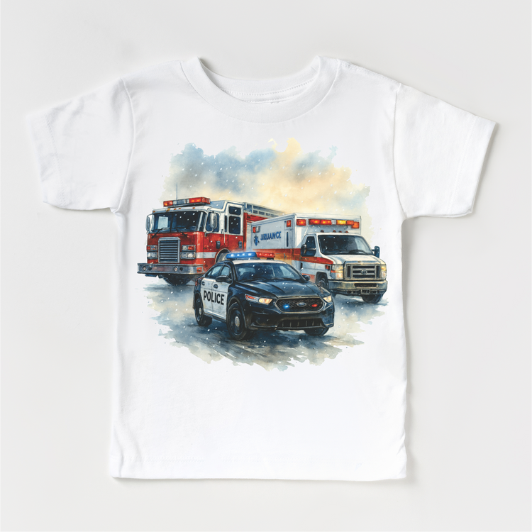 Firetruck, Police Car, Ambulance Kids Sweatshirt - Emergency Tee