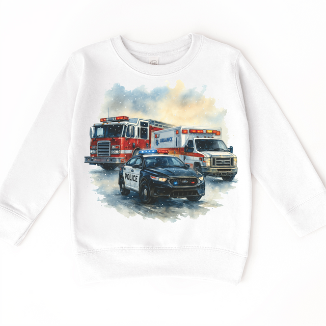 Firetruck, Police Car, Ambulance Kids Sweatshirt - Emergency Tee