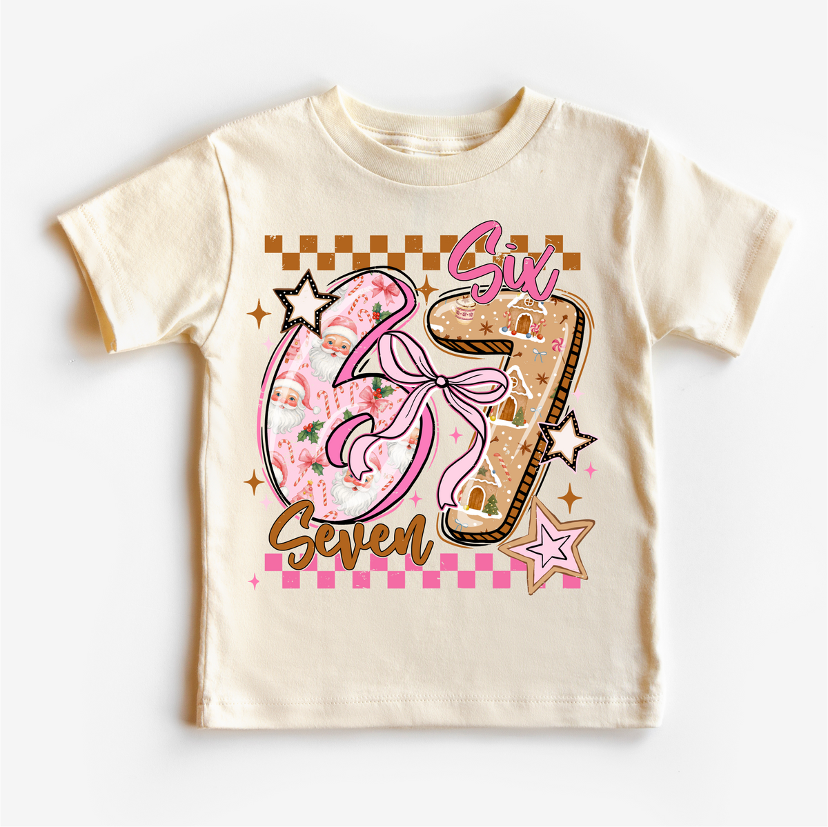 Girls Six Seven Christmas Natural kids tee