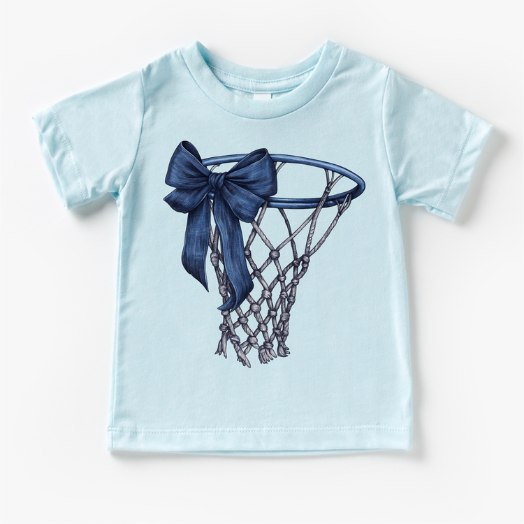 Basketball Goal With Blue Bow Shirt - School Basketball Tee