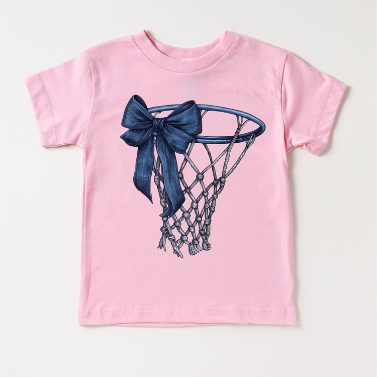Basketball Goal With Blue Bow Shirt - School Basketball Tee