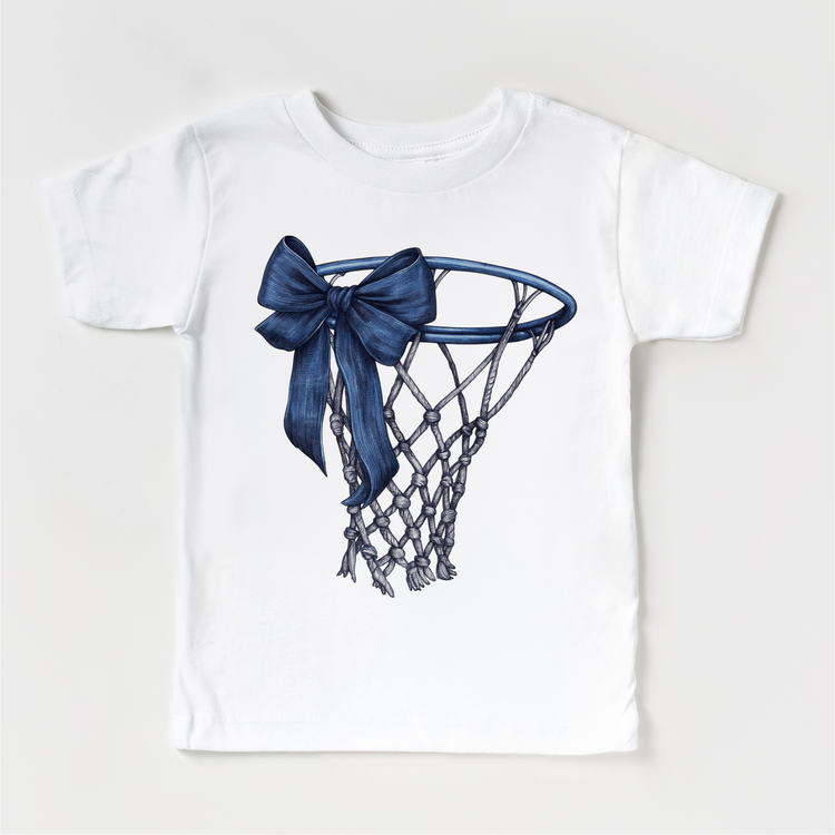 Basketball Goal With Blue Bow Shirt - School Basketball Tee