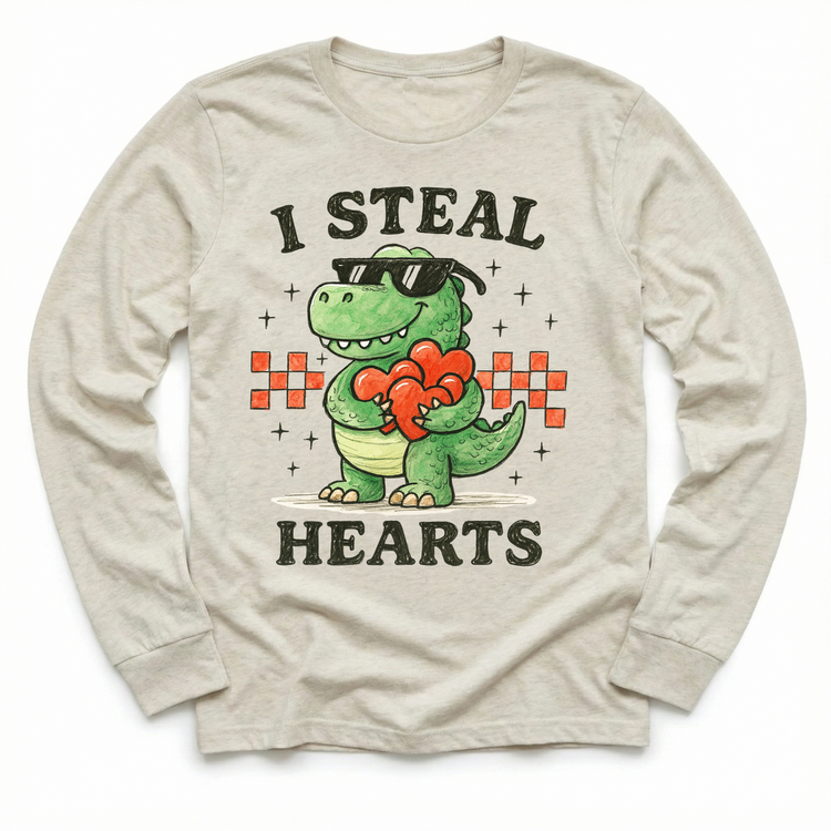 I Steal Hearts Dinosaur Valeintine's Day Shirt - Valeintine Tee